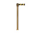 Montour Line Retractable Belt Fixed Stanchion, 2ft Sat.Brass Post  9ft. Blk/Ye Belt MX530F-SB-BYD-90